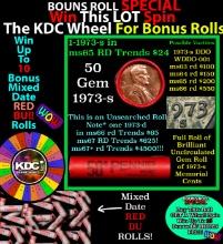 1-10 FREE BU RED Penny rolls with win of this 1973-s SOLID RED BU Lincoln 1c roll incredibly FUN whe
