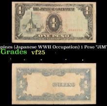 1943 Philippines (Japanese WWII Occupation) 1 Peso "JIM" Note P#?109 Grades vf+