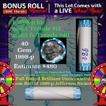 1-5 FREE BU Nickel rolls with win of this 1998-p SOLID BU Jefferson 5c roll incredibly FUN wheel