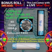 1-5 FREE BU Nickel rolls with win of this 1994-p SOLID BU Jefferson 5c roll incredibly FUN wheel