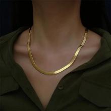 18k Gold Plated Flat Chain Women's Necklace Sterling Silver .925