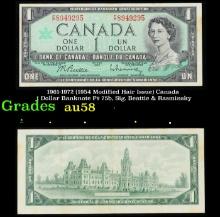 1961-1972 (1954 Modified Hair Issue) Canada 1 Dollar Banknote P# 75b, Sig. Beattie & Rasminsky Choic
