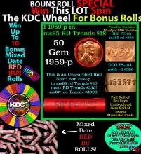 INSANITY The CRAZY Penny Wheel 1000s won so far, WIN this 1959-p BU RED roll get 1-10 FREE