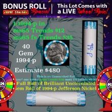 1-5 FREE BU Nickel rolls with win of this 1994-p SOLID BU Jefferson 5c roll incredibly FUN wheel