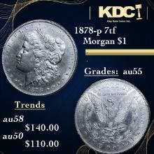 1878-p 7tf Morgan Dollar $1 Grades Choice AU