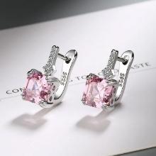 Pink Zircon Square Gemstone Hoop Earrings - 925 Sterling Silver