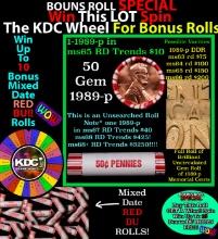 INSANITY The CRAZY Penny Wheel 1000s won so far, WIN this 1989-p BU RED roll get 1-10 FREE