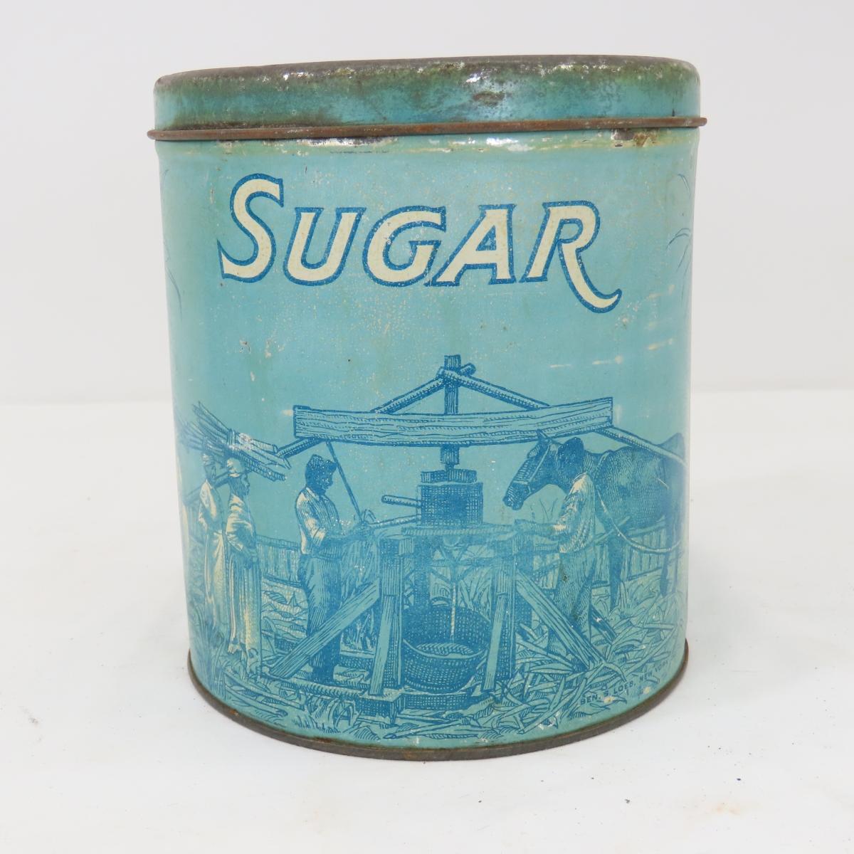 5 Vintage tea tin containers, iron with box & more