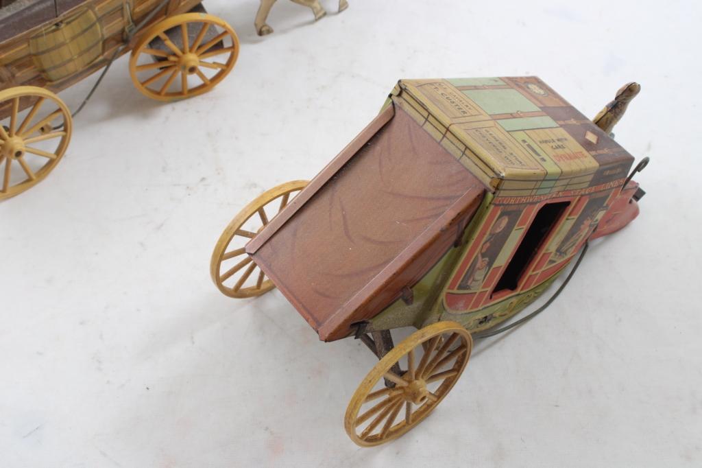 50's Tin Litho Stage Coach & Covered Wagon NW Prod