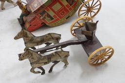 50's Tin Litho Stage Coach & Covered Wagon NW Prod