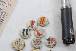 Toy Whistle Compasses,Caporal Pinbacks, War Plane