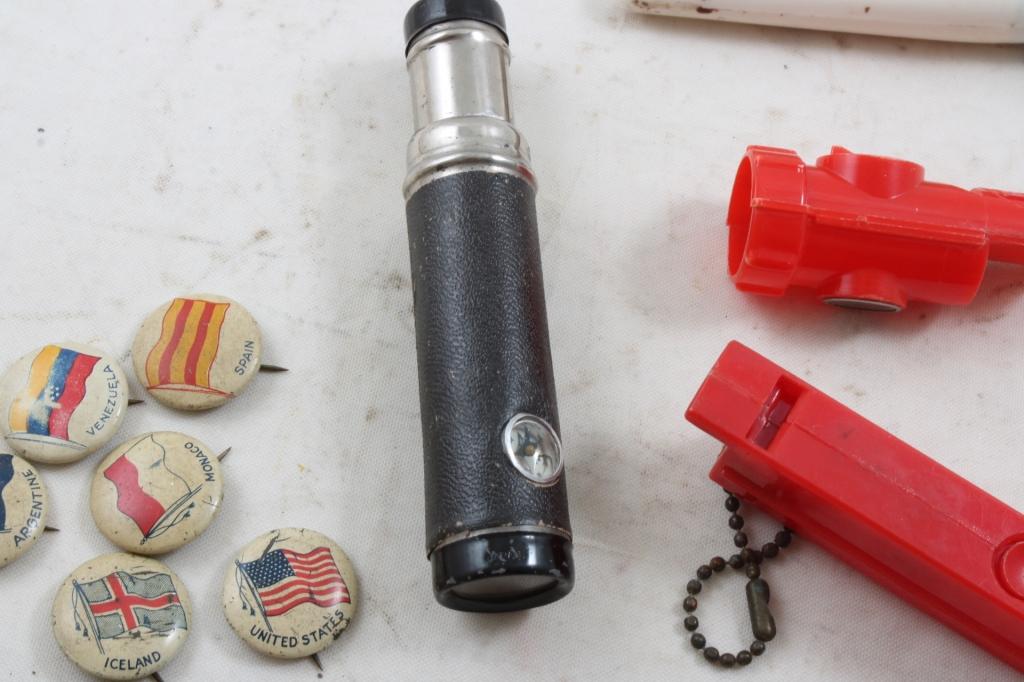 Toy Whistle Compasses,Caporal Pinbacks, War Plane