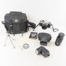Canon AE-1 35mm Film Camera with 2 lenses, flash