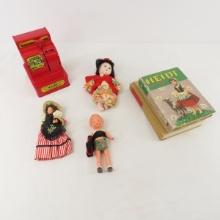 Heidi books, Vintage Dolls, toy cash register bank