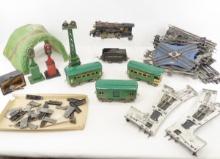 Vintage American Flyer train set, engine in pieces
