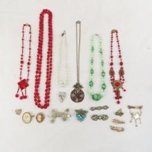 Antique glass, gold wire, and other jewelry
