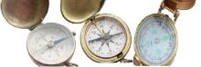 3 Vintage Brass Compasses