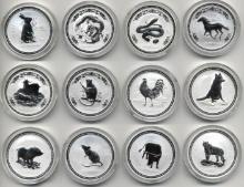 Complete 12-piece set of 2008-2019 Australia 1oz silver Lunar Zodiac $1 coins