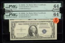 1935G $1 Silver Certificates 2 Notes Consecutive PMG64EPQ G15