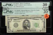 1934B & 53A Silver Certificates 2 Notes PMG35-30 G19