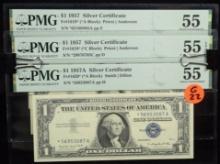 1957 & A Silver Certificates 3 Notes Stars PMG55EPQ G22