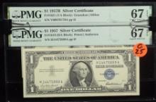 1957 & B Silver Certificates 2 Notes PMG67EPQ G25