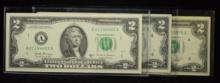 1976 & 2017 $2 Federal Reserve 3-Notes Crisp