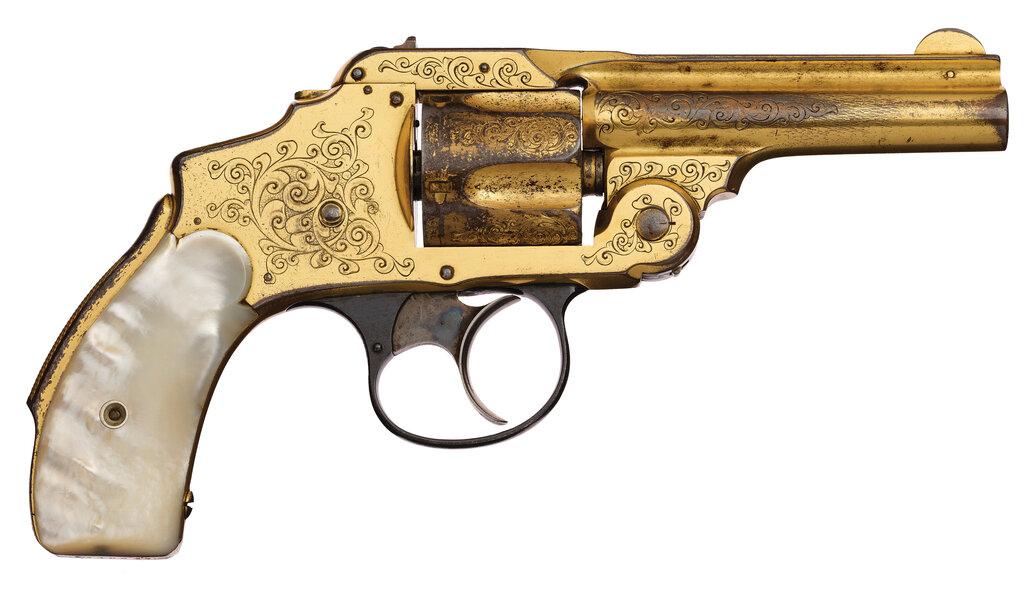 Engraved Gold Plated Smith & Wesson 38 Safety Hammerless