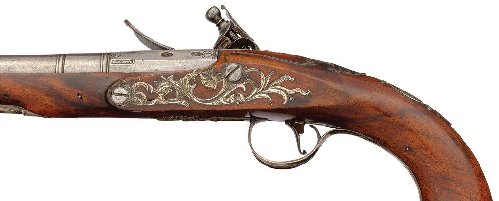 Revolutionary War Era Joiner Silver Mounted Flintlock Pistols