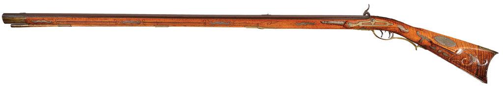 Silver Inlaid and Carved Bedford Percussion Long Rifle