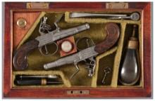 Pair of Engraved & Wire Inlaid Grice Boxlock Flintlock Pistols