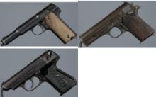 Three World War II German Proofed Pistols with Holsters