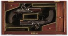 Pair of P. Bond Flintlock "Manstopper" Pocket Pistols with Case