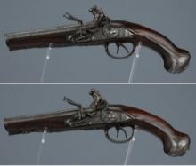 Pair of Engraved & Gold Accented Double Barrel Flintlock Pistols
