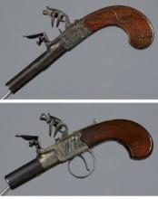 Two English Boxlock Flintlock Turn-Off Pocket Pistols