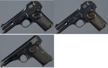 Three Belgian Fabrique Nationale Semi-Automatic Pistols