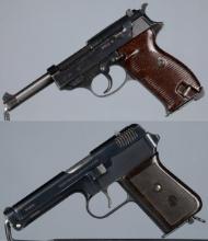Two World War II Era European Pistols with Holsters