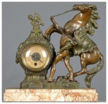 French D'Horlogerie de Bethune Mantle Clock with Brass Statue