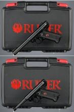 Two Ruger Mark IV Semi-Automatic Rimfire Pistols with Cases