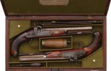 Cased Pair of H.W. Mortimer Percussion Dueling Pistols