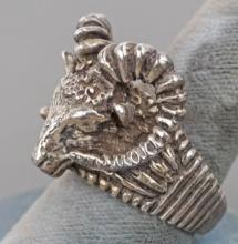 Silver Colored Rams Head Ring, Sz. 9