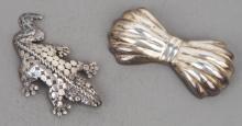 Alligator & Bow Sterling Silver Brooches