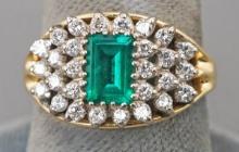 14k Emerald & Diamond Ring, Sz. 7,