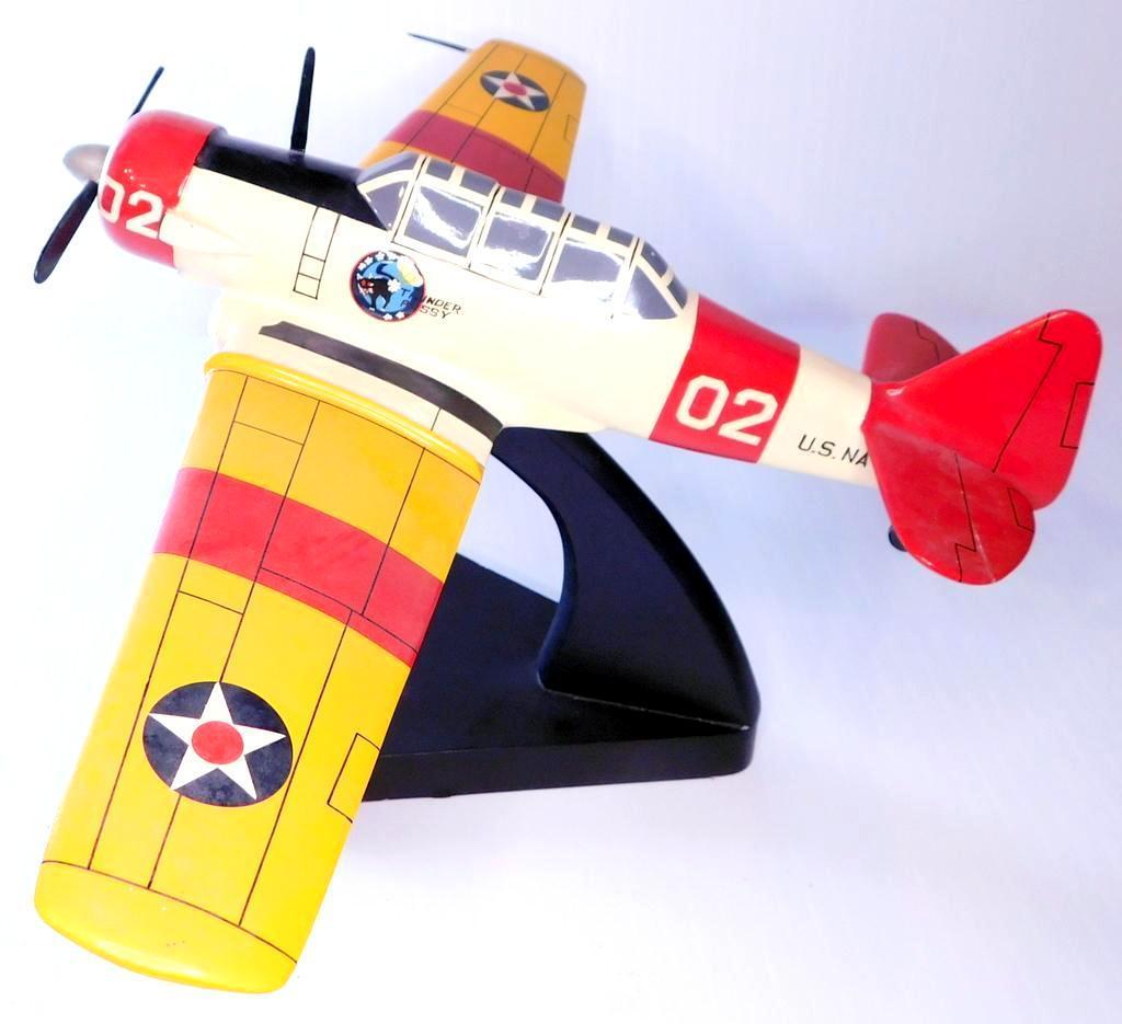 SNJ-5 North American T-6 Texan Aircraft, WWII Mahogany Desktop Model Airplane w/Stand