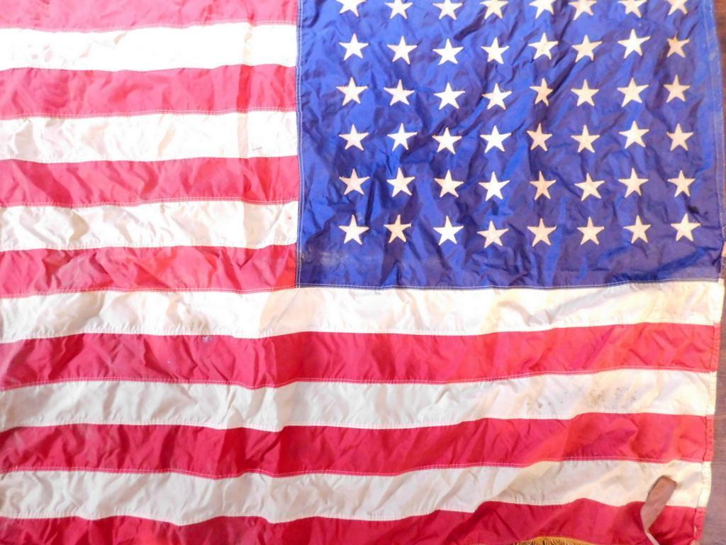 Vintage American Flag With Gold Fringe 48 Stars