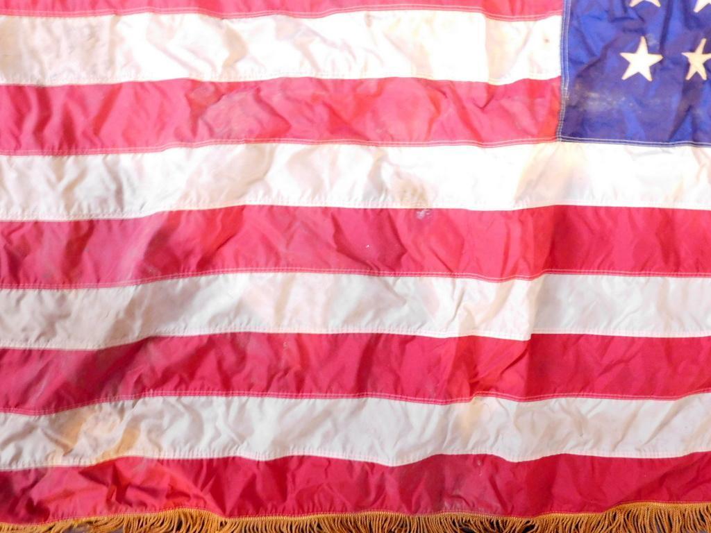 Vintage American Flag With Gold Fringe 48 Stars