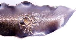 George Shiebler Spider on Leaf Brooch 1438, Sterling w/ gilt, Signed, c. 1880's