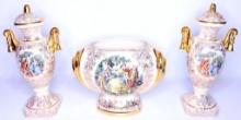 Vintage Hand-decorated Warranted 22k Gold Trim Vase and Lidded Urn Collection, U.S.A.