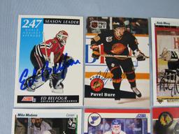 1990's NHL Hockey Stars Signed Card Lot (8) Bure, Roenick, Belfour, Modano++