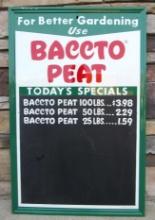 NOS Vintage Baccto Peat Moss Embossed Metal Chalkboard Menu Sign